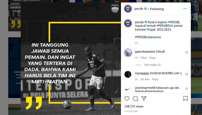 Unggah Kata-kata Sang Kapten Persib, Bobotoh: Butuh Bukti Bukan Janji!, Mangga Buktikeun Ka Bobotoh